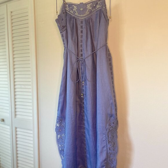 Zimmermann August Belted Linen Midi Dress in Dusty Blue – Size 3 (US 8/10) - Picture 7 of 11